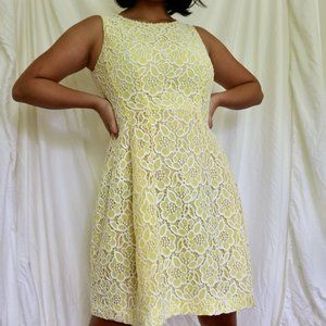 eva mendes Yellow White Lace Formal Dress - EUC